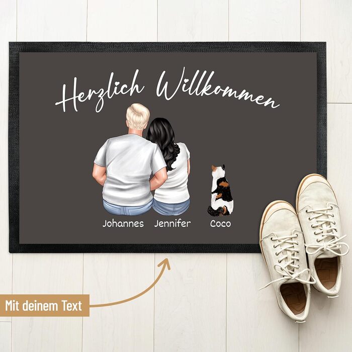 Килимок для дверей Сімейний від True Statements - персоналізований фігурками, іменами, собакою, котом - сімейний килимок для дверей, килимок для дверей, подарунок на новосілля, килимок для уловлювання бруду в нову квартиру - тонкий, нековзний, 50 x 35 см 