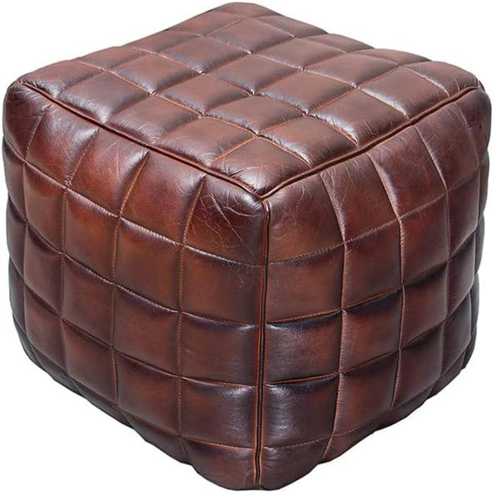 Дизайн інтер&39єру invicta, натуральна шкіряна табуретка, коричневе сидіння, табуретка для ніг, шкіряне сидіння, куб, шкіряний табурет, приставний столик для вітальні