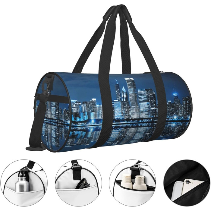 Спортивна сумка для подорожей, стильна міська сумка з нічним малюнком, сумка на нічліг, чорна, універсальний розмір