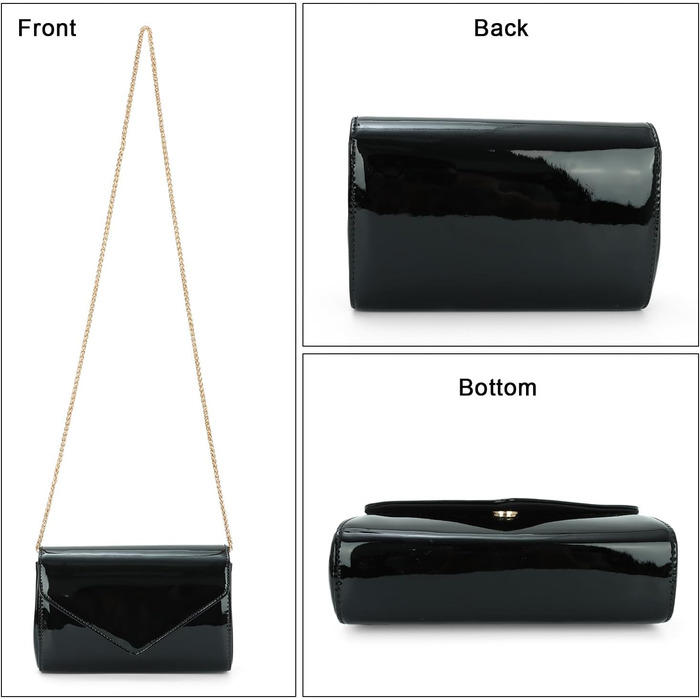 Жіноче лаковане клатч з ланцюжком на плече. Елегантна сумка-кросбоді для вечірок та особливих подій, чорний колір.