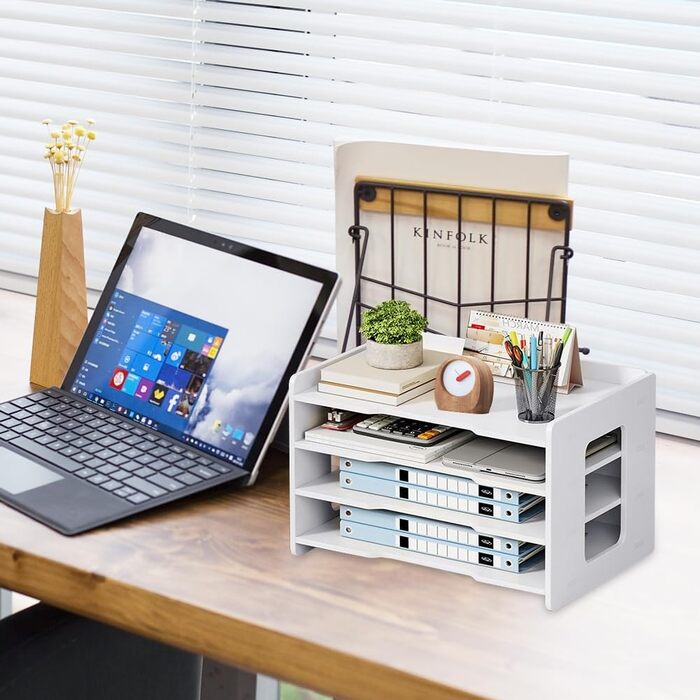 Лоток для листів формату А4, органайзер для офісу, лоток для акуратного зберігання паперу формату А4, ручок, книг, листів, документів, тримач для документів (білий - 4 відділення)