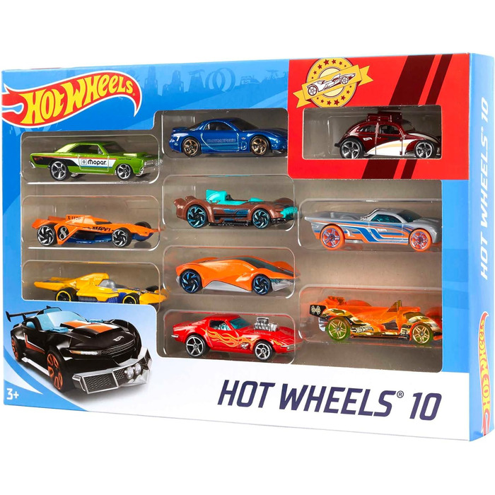 Подарунковий набір литих машинок Hot Wheels 164, по 10 іграшкових машинок, випадковий вибір, іграшкові машинки від 3 років, упаковка з 10 шт. , різнокольорові, 54886 Die-Cast Car Gift Set Random