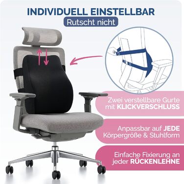 Ергономічна спинка Blumtal з піни з ефектом пам&39яті - підтримуюча поперекова подушка чохол, сертифікований OEKO-TEX - спинна подушка із застібкою - опора для спини - подушка для опори спини - поперекова подушка