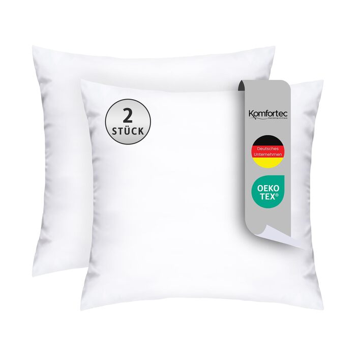 Подушки Komfortec 80x80 см, комплект з 2 шт. , сертифіковані Oeko-TEX, подушки з наповнювачем 1000 г, підходять для алергіків, можна прати, подвійний пакет 80x80 см, класичний