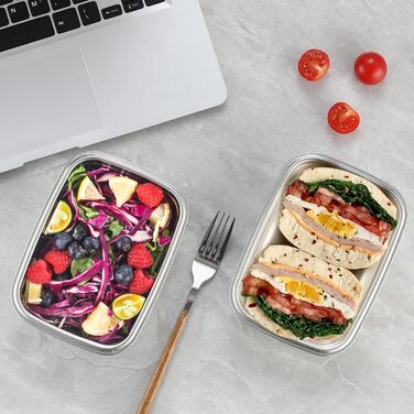 Контейнери для зберігання продуктів Misichao з нержавіючої сталі з кришками, штабелювані контейнери для їжі для кухні та комори, герметичні, багаторазові, металеві ланч-бокси Bento для дітей та дорослих, 650 мл, 4 білих жовтих рожевих зелених 650 мл 650 м