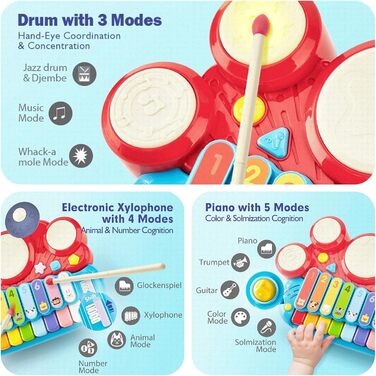 Дитяча музична іграшка Hahaland 5 в 1 Дитина від 1 2 3 4 5 років Дитяча іграшка ксилофон і барабан від 18 місяців Дівчинка Хлопчик