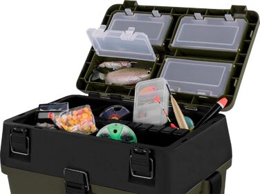 Кошик для сидіння Angelobox Fishing seat box Рибальський рюкзак Рибальська сумка Fishing case Ящик для рибальських снастей з 4 ящиками для снастей Колір Олива