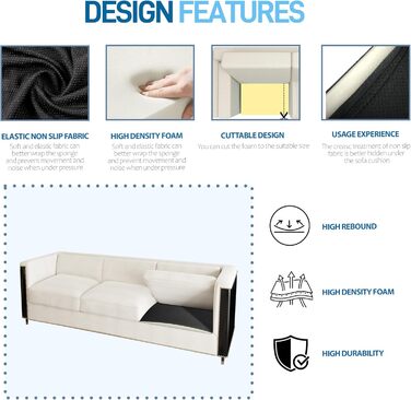 Опора для диванної подушки для провисаючих сидінь, 52 x 52 см, вставка з піни високої щільності, вигнуті опорні дошки для ремонту сидіння дивана, накладки на меблеві подушки 3 шт. - чорні