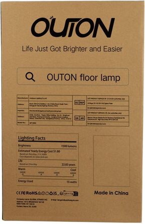 Торшер OUTON LED Dimmable 15 Вт 1500LM, лампа для читання з 4 колірними температурами, пульт дистанційного керування та сенсорне керування, таймер на 1 годину, освітлення для читання для вітальні, спальні, офісу, чорний