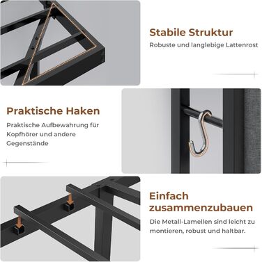 М&39яке ліжко 140x200 см із зарядною станцією та світлодіодним освітленням, каркас двоспального ліжка з місцем для зберігання, узголів&39ям та рейковою основою, плаваючий візуальний ефект, сучасний лляний каркас ліжка, матрац не входить до комплекту, темн