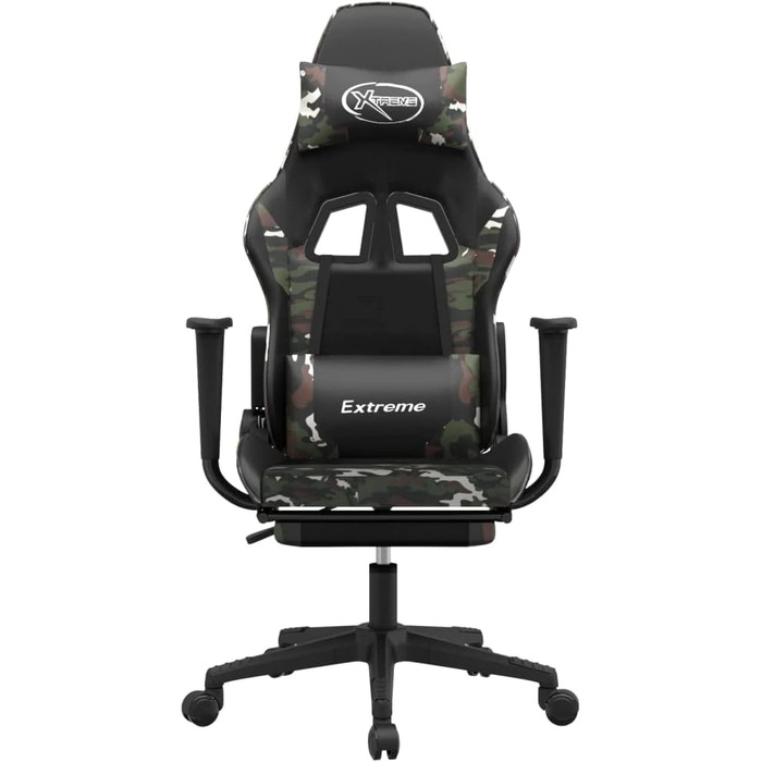 Геймерське крісло з підставкою для ніг, чорне з камуфляжем, виготовлене зі штучної шкіри