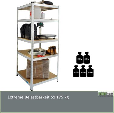 Стелаж для майстерні TRUTZHOLM, міцний стелаж, 180x75x75 см, вантажопідйомність 875 кг 5 полиць Архівний стелаж, стелаж для зберігання, стелаж для підвалу, металевий стелаж, гаражний стелаж