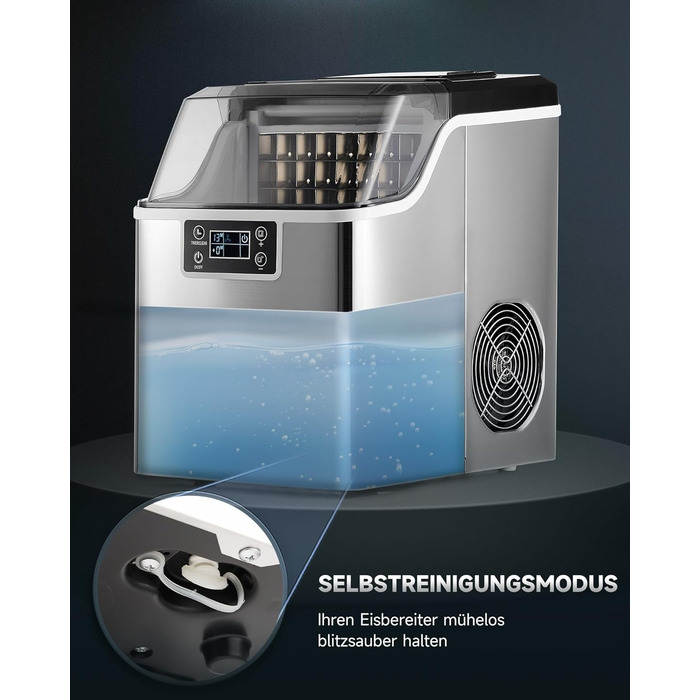 Машина для виробництва кубиків льоду Wilprep маленька з самоочисним льодогенератором 22 кг/24 години машина для морозива з РК-екраном Льодогенератор з нержавіючої сталі для офісу, ресторану, бару, кафе (щоденна продуктивність 22 кг)