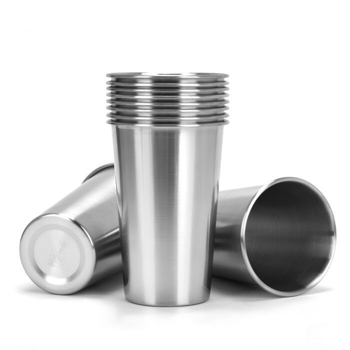 Набір кухлів з нержавіючої сталі, металеві склянки для пиття, 10 предметів багаторазових стаканчиків для води, портативний набір посуду для кемпінгу, подорожей, дому та ресторану (16 унцій/450 мл)