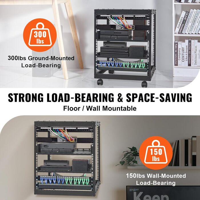 Серверна стійка VEVOR 12U з відкритою рамою, регульована глибина 15-40&39, окремостояча/настінна мережева серверна стійка, 4-стійкова AV-стійка з колесами для всього вашого мережевого ІТ-обладнання, AV-обладнання, 23 x 20,1 x 24,6 дюйма