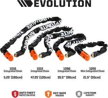 Ланцюговий замок Kryptonite Evolution 1090 - 90 см, клас безпеки 8/10, протиугінний, велосипедний замок високого рівня безпеки, зі сталевим ланцюгом 10 мм та 3 ключами, чорний, одинарний