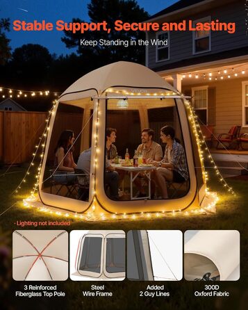 Намет-будинок VEVOR, 3 x 2,8 м, 4-8 осіб, розкладний намет для забезпечення приватності, портативний, екранований, з сумкою для перенесення, сітчастими бортами, кілками для землі, для саду, патіо, заднього двору, активного відпочинку на свіжому повітрі, б