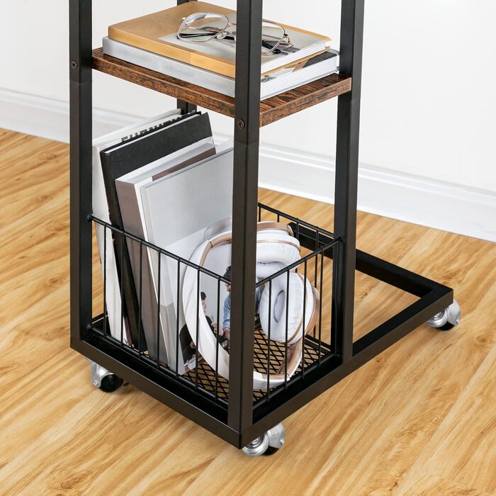 Журнальний столик HOOBRO із зарядною станцією, відкидний С-подібний диван-столик, журнальний столик на колесах та полиця для зберігання, тумбочка для вітальні, спальні, темно-коричневий EBF022SF01G1