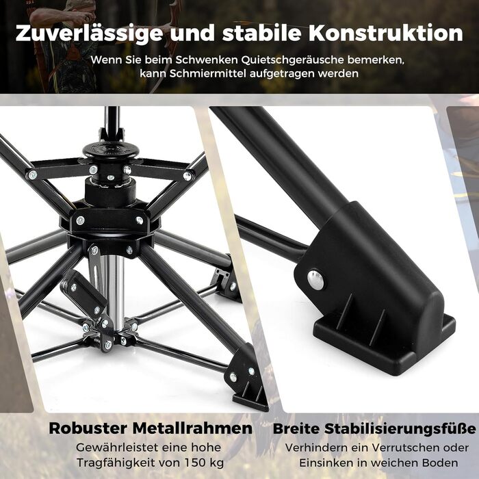 Складаний стілець COSTWAY, обертовий на 360 кемпінговий стілець, складний стілець з ніжками, що запобігають прогинанню, та сумкою для перенесення, портативний кемпінговий стілець, вантажопідйомність до 150 кг, рибальський стілець для кемпінгу, полювання, 