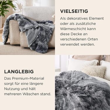Плюшева ковдра BEDSURE - Пухнаста ковдра, Тепла шерпа-ковдра для дивана, Товста ковдра зі штучного хутра, Ковдра для дивана, Пухнаста ковдра зі штучного хутра, Декоративна ковдра для дивана, Сірий, 150x200 см (Колір краватки сірий 150 x 200 см)