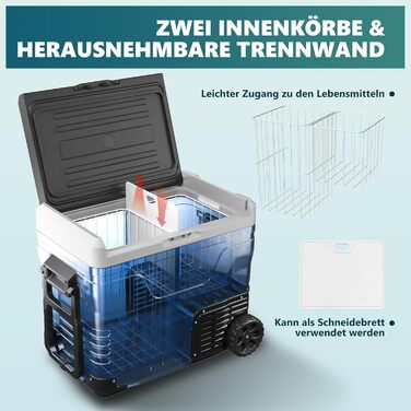 Автомобільний холодильник EUHOMY 50L, компресорний холодильник -2020, 12V холодильник 12V DC/220V AC, з керуванням за допомогою застосунку, портативний морозильник на колесах для кемпінгу, подорожей, риболовлі, використання на свіжому повітрі CFB 50L