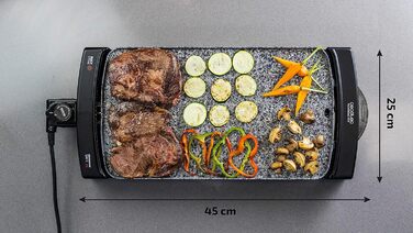 Електрична сковорода Rock&Water 2000.Кам'яне облицювання RockStone, регульований термостат, можна мити в посудомийній машині, 40 x 20 (2150 Вт, сірий і чорний) Rock and Water Сірий і чорний