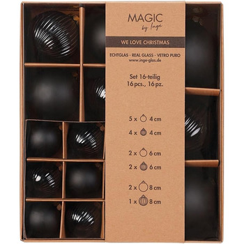 Різдвяні кульки, 16 шт. , 4, 6, 8 см Асорті з рифленими текстурованими кульками Декоративні ялинкові кульки (чорний колір)