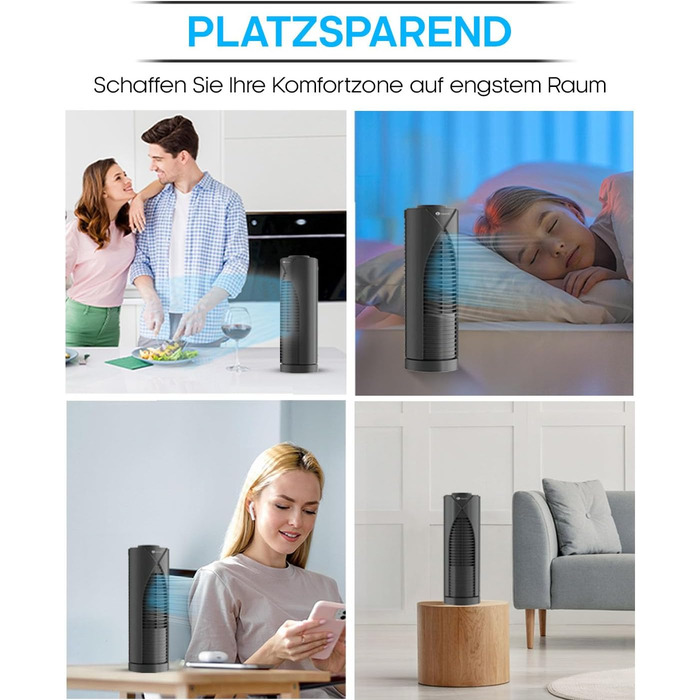 Настільний вентилятор PureMate Mini з 3 швидкостями обертання, автоматичне коливання на 70, невелика висота вентилятора 33 см, іде