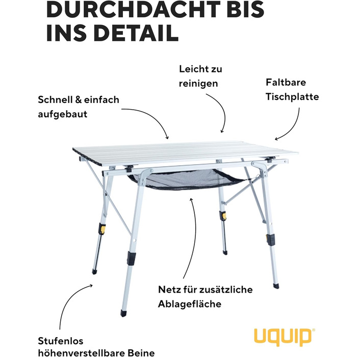 Кемпінговий стіл Uquip Variety M Silver I 53 x 46 x 90 см I Компактний розкладний стіл вантажопідйомністю 30 кг I Міцний розкладний стіл з алюмінію I Портативний вуличний стіл для кемпінгу, пікніків, фестивалів та саду