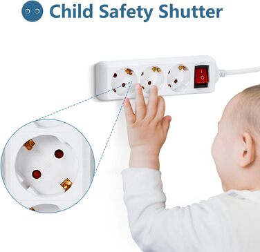 Триконтактний подовжувач Aigostar з вимикачем, настільна розетка, замок від дітей, кабель 5 м, білий