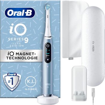 Електрична зубна щітка/електрична зубна щітка Oral-B iO Series 9 Luxe Edition, 7 режимів чищення, догляд за зубами, кольоровий дисплей, зарядний дорожній чохол і сумка для краси, акваморська