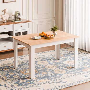 Обідній стіл Mondeer, кухонний стіл на 4-6 осіб, мінімалістичний дерев&39яний стіл для кухні, їдальні, вітальні, Ш138 x Г90 x В75 см, білий та дубовий.