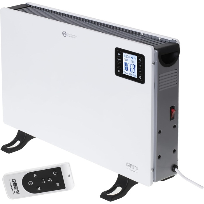 Конвекційний вентилятор-обігрівач ADLER Camry з РК-дисплеєм та пультом дистанційного керування, 2000 Вт, білий