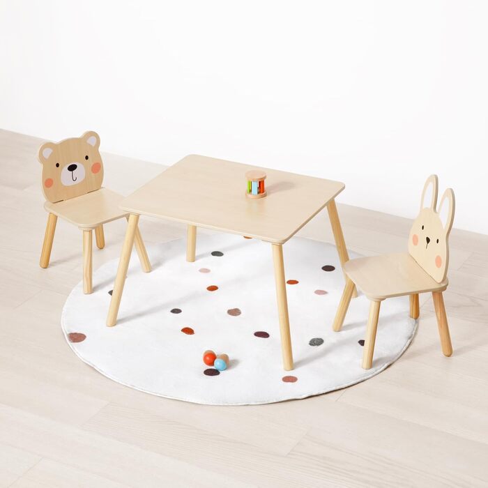 Дитячий стіл OOOK з 2 стільцями, Дерев&39яний дитячий стіл та комплект стільців, Дитячий комплект сидінь з 2 стільцями у формі тварин, Комплект сидінь для дітей від 3 років для дитячих кімнат та дитячих садків