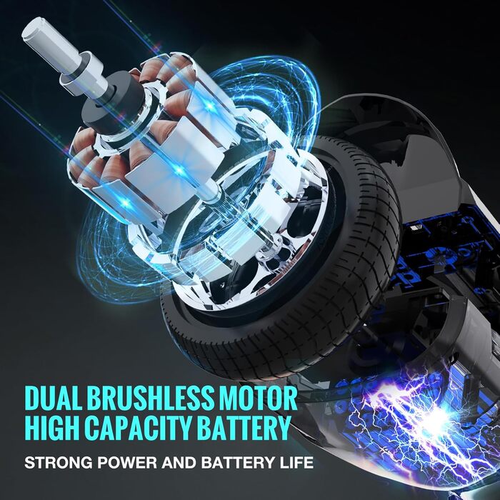 Гіроскутери EVERCROSS EV2 із сидінням – акумулятор 5,2 Аг, 15 км/год, музика через Bluetooth, 7-кольорове підсвічування педалей, вантажопідйомність 85 кг, з ховеркартом для дітей, підлітків та дорослих