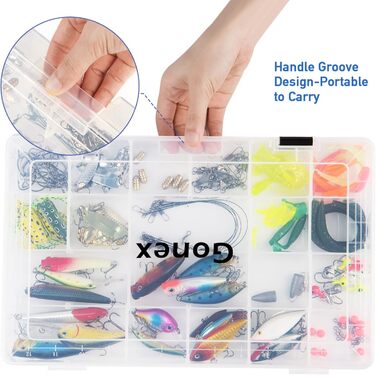 Ящики для рибальських снастей Gonex, 3/4 шт., прозорий пластиковий рибальський ящик з регульованими роздільниками для рибальських аксесуарів, рибальський чохол, сітка 18/24, 4 шт., 3700 (35,5x22x4,6 см)