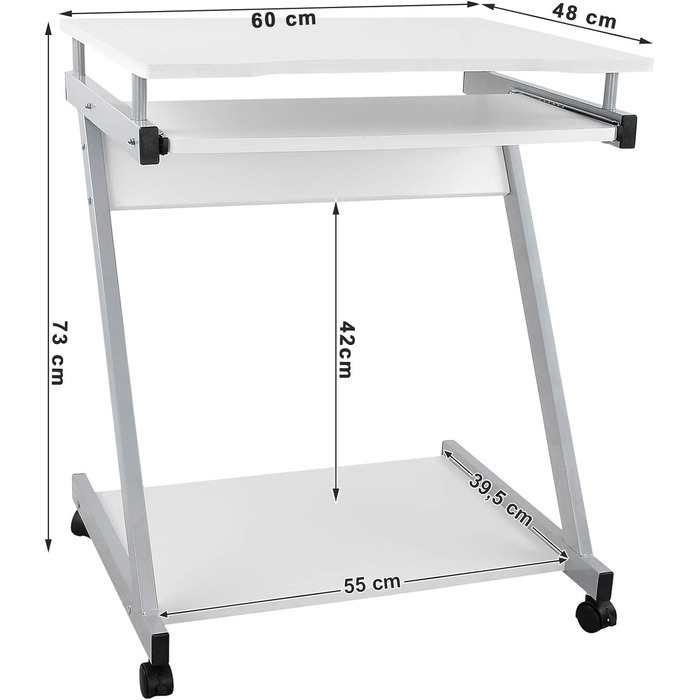 Стіл VASAGLE, комп'ютерний стіл на 4 коліщатках, 2 з яких з гальмами, стіл для ПК, шухляда для клавіатури з плавним ходом, проста
