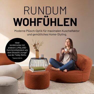 Крісло-мішок Lumaland Teddy Bear Кімнатний стілець з наповнювачем Компактне крісло, включаючи EPS-бісер 3 в 1 пуф, бічний столик та пуф для ніг Крісло-мішок - маленьке та пухнасте Ø 25 x 45 см бежевого кольору