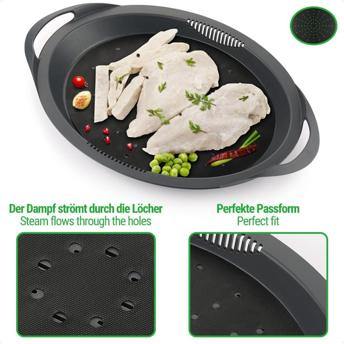 Перманентна фольга для випічки Siegvoll для багаторазового паперу для випічки Thermomix Varoma Shelf Набір з 3 аксесуарів для фольги для випічки Thermomix TM6 TM5 TM31 екологічно чиста та стійка, листи 3 шт. и чорні