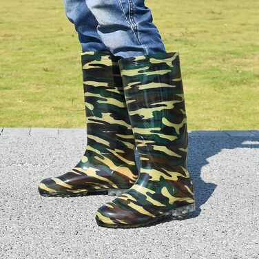 Чоловічі гумові чоботи, високі камуфляжні, довгі гумові чоботи, гумові чоботи, чоботи без шнурівки, високі до коліна, нековзні, водонепроникні, для саду, камуфляж, 39 1/3 EU