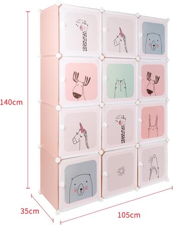 Дитяча шафа Kedia, шафа для спальні, модульна пластикова шафа з дверима, переносна шафа, дитяча шафа (110 * 145 * 37 см рожевого кольору) 110*145*37 см рожевого кольору