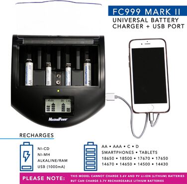 Зарядний пристрій максимальної потужності для 8 батарей (Ni-MH/Ni-CD, AA/AAA, 8 шт. ) FC999 Mark II