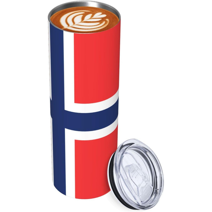 Кухоль з прямою трубочкою, дизайн норвезький прапор, друкований, дорожній кухоль, підходить для кемпінгу, офісу та дому, 590 мл