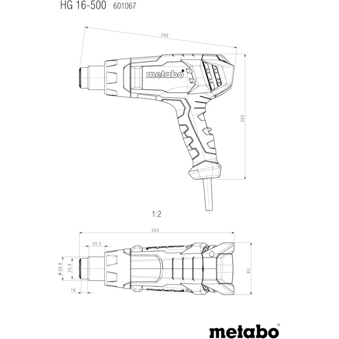 Термопістолет Metabo HG 16-500 - 601067000 - З високоякісним керамічним нагрівачем, потужним двигуном та оптимальним охолодженням