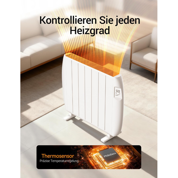 Конвекторний обігрівач 1500 Вт, електричний обігрівач з РК-дисплеєм, захистом від замерзання та блокуванням від дітей, настінний та підлоговий монтаж, білий електричний радіатор для вітальні та спальні