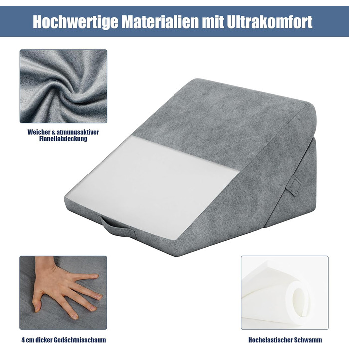 Подушка-клин COSTWAY, подушка для читання, подушка для спини та ніг, чохол з піни з ефектом пам&39яті, який можна прати, рефлюксна подушка для дорослого ліжка, ергономічна подушка для ніг, розслаблююча подушка для ліжка та дивана, сіра