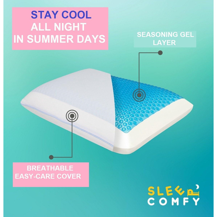 Подушка SLEEP COMFY преміум-класу з гелевої піни з ефектом пам&39яті ортопедична підтримка шиї, сертифікована Oeko-Tex, технологія охолоджувального гелю для всіх положень сну (комфорт влітку та взимку) з ефектом пам&39яті 60x40x13
