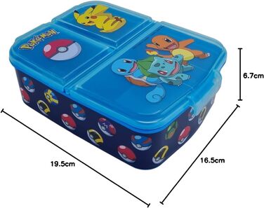 Ланчбокс Pokemon, контейнер для сніданків та перекусів, прямокутний, три відділення, 6x16x19 см