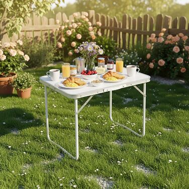 Стіл для кемпінгу Relaxdays, складний бічний столик, HBT 68,5 x 80 x 60 см, кемпінг та пікнік, складний стіл з алюмінію, білий