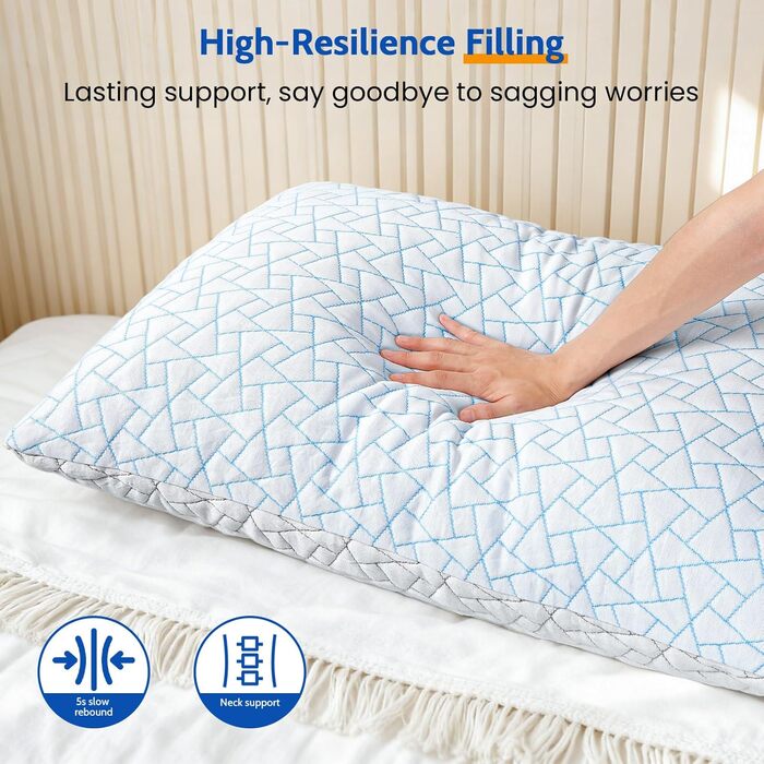 Подушка JINXIA з регульованою висотою 76 x 51 см (комплект з 2 шт.), гіпоалергенна велика подушка для сну з наповнювачем з мікрофібри, дихаюча подушка з подрібненого пінополіуретану з ефектом пам&39яті для всіх сплячих
